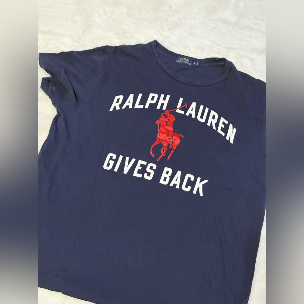 Ralph Lauren Navy 'Gives Back' Polo Tee with Red Logo sze Large